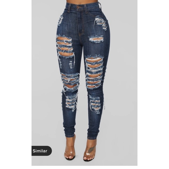 Sexy Alter Ego High waisted distressed Dark Denim Jeans - Picture 3 of 3